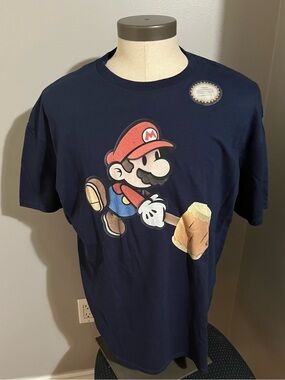 Nintendo Navy Crewneck Tee with Gold Holographic Seal
